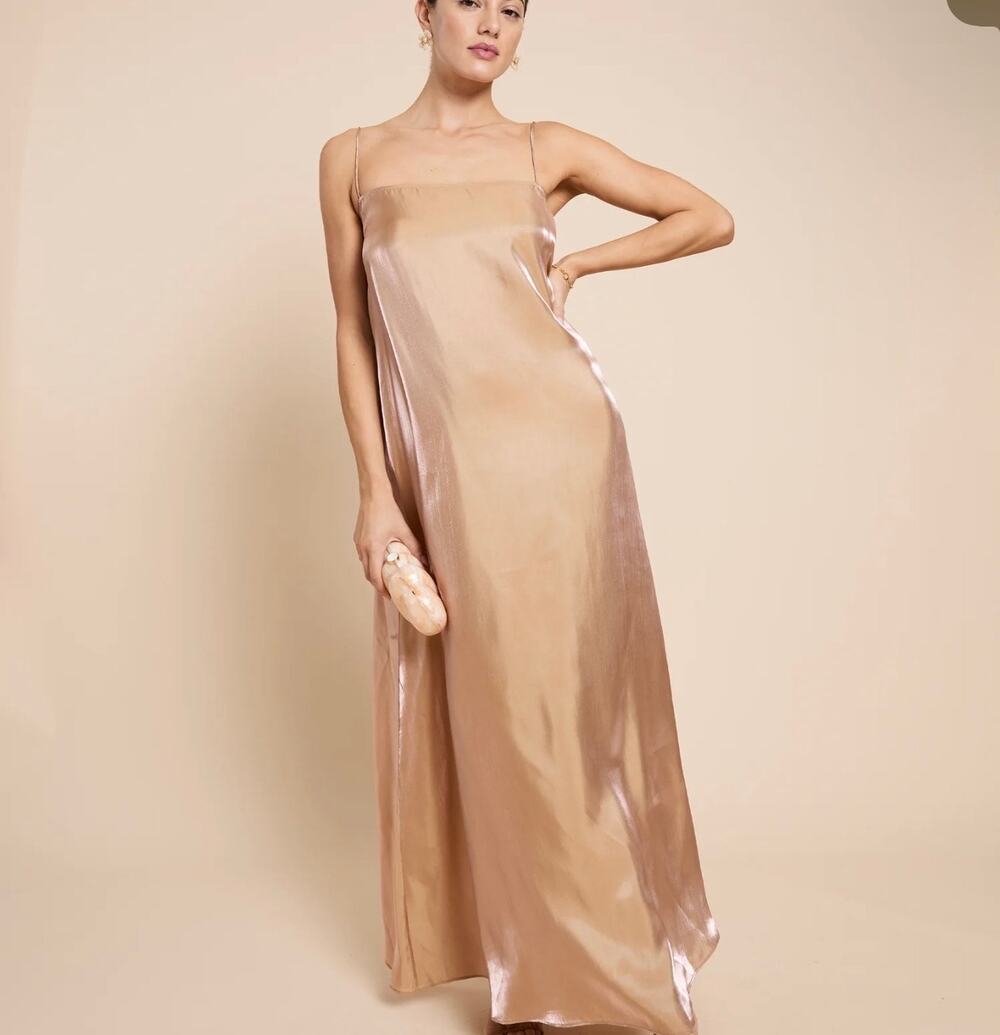 New few Moda caara Giovanna rose gold maxi dress sz M